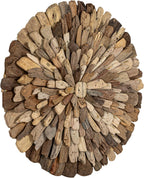 Design reference: round driftwood wall decoration with radiating wood pieces.