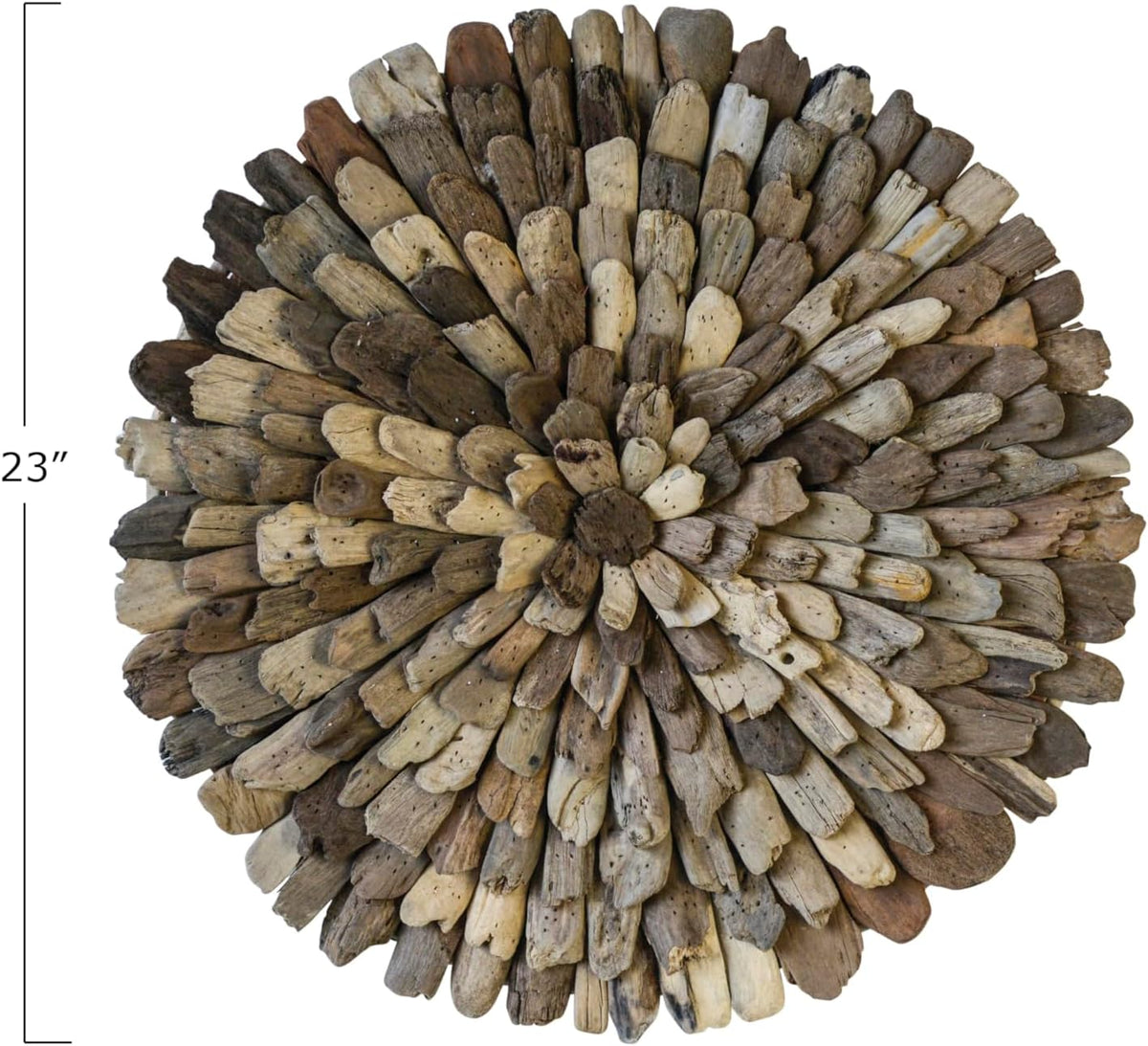 Design reference: dimension illustration showing a 23-inch circular driftwood decoration.