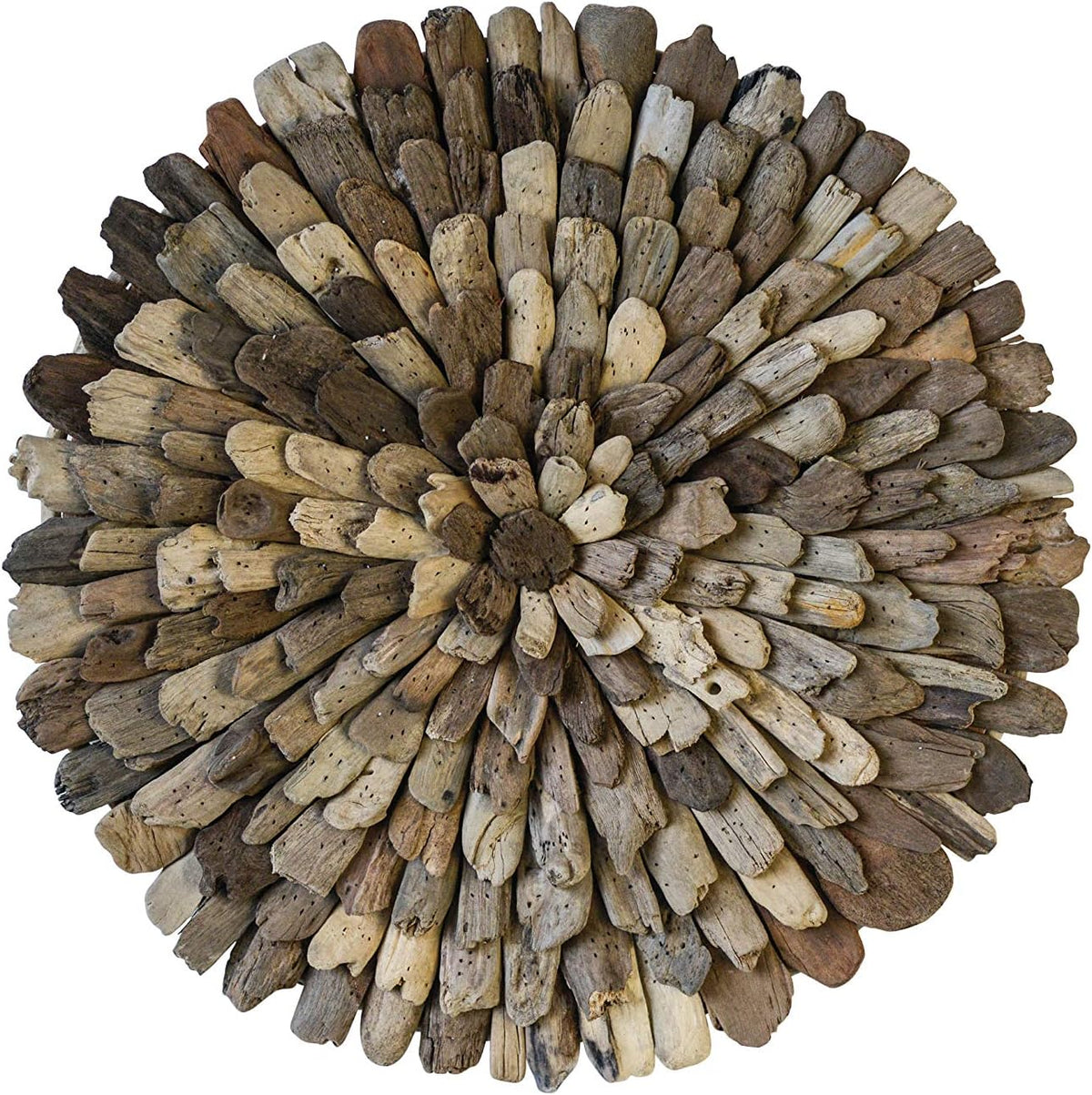 Design reference: Front view of the layered driftwood pieces in a circular composition.
