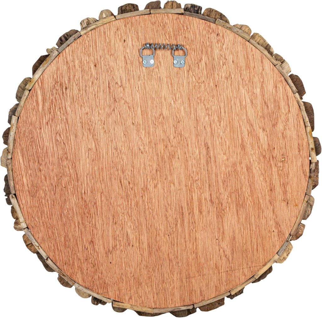 Design reference: Rear view of the round driftwood wall decoration and backing.