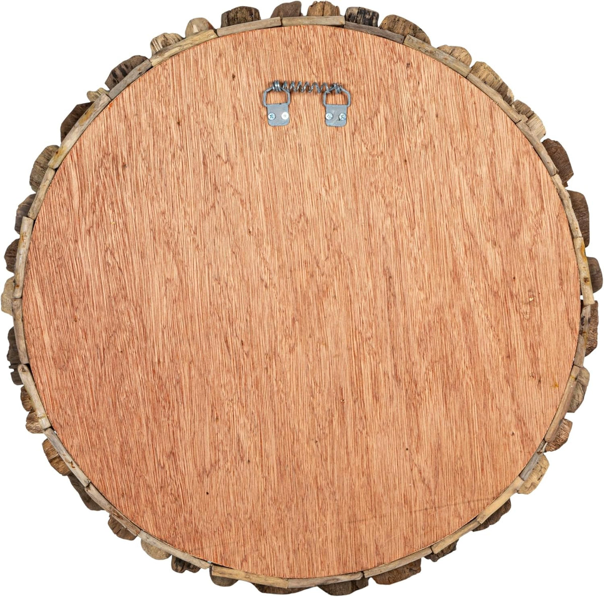 Design reference: Rear view of the round driftwood wall decoration and backing.