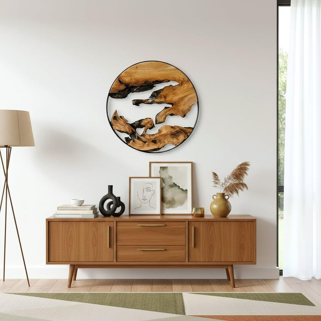 Design reference: Round wood wall decor showing a different grain arrangement.