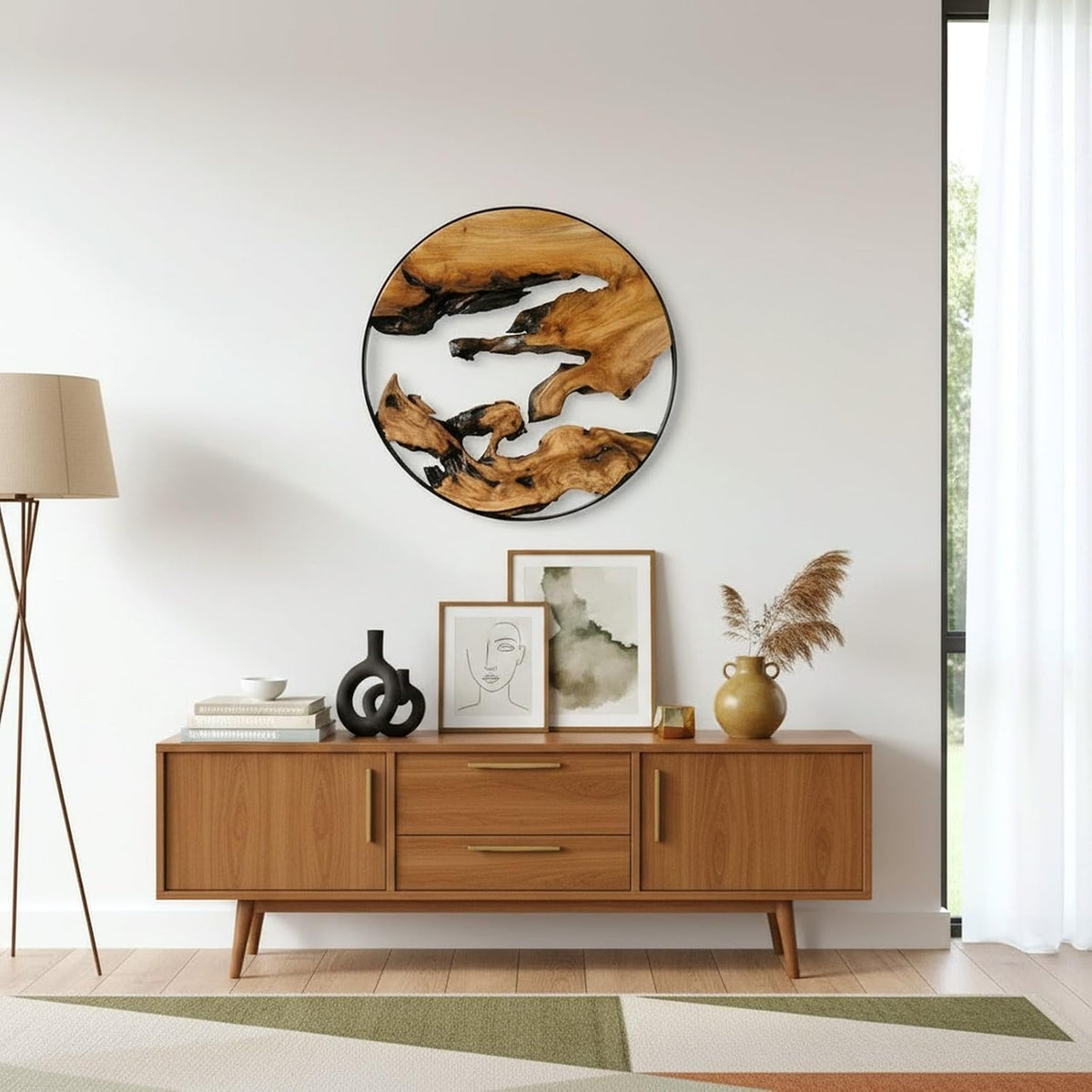 Design reference: Round wood wall decor showing a different grain arrangement.