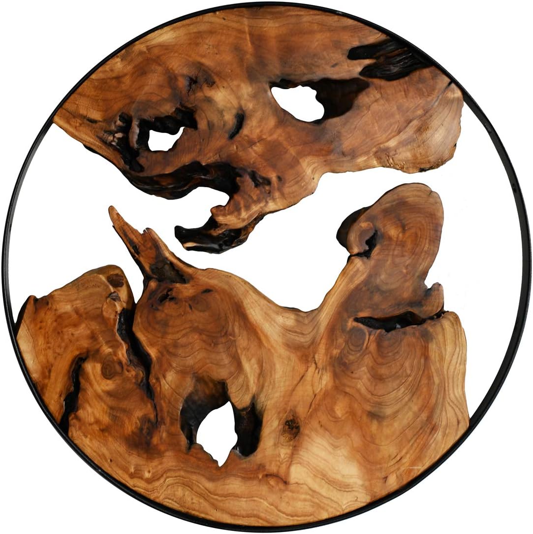 Design reference: Front view of round cedar-root wall decor on a white background.
