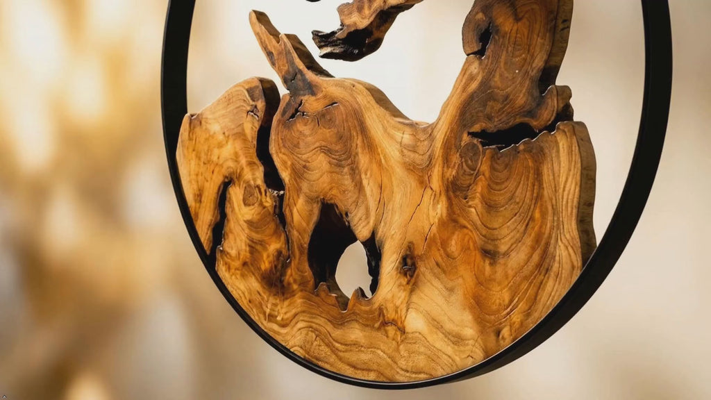 Design reference video. round cedar-root wall decoration: each order includes one 16-inch piece. Other room décor is not included.